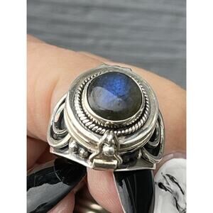 Sterling Silver Labradorite Poison Ring Size 6.5- Compartment-FLASH-US Seller